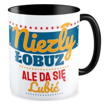 kubek NIEZŁY ŁOBUZ, ALE DA SIĘ LUBIĆ czarny